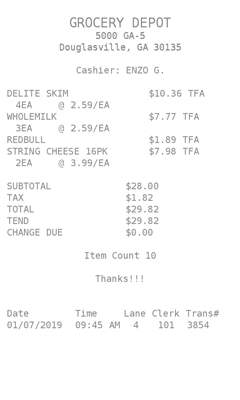 Grocery Depot Receipt