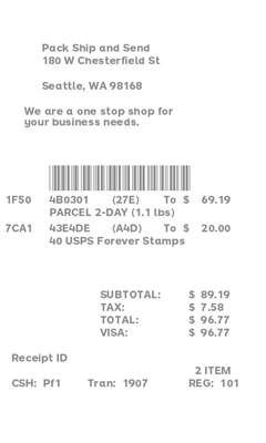 Shipping Store Receipt