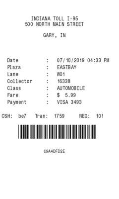 Toll Road Receipt